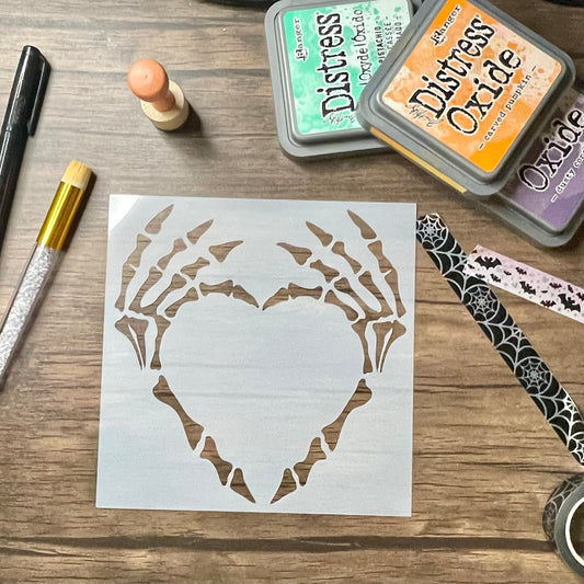 Skeleton Heart Hands Wreath Stencil