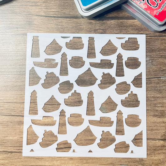 Boat and Lighthouse Pattern Stencil