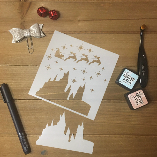 Christmas Eve Castle 2 Piece Stencil /Inking cover  Planner/Bullet Journal/Art Journal/Inking Stencil