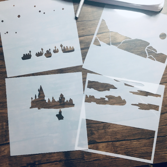 Lake Crossing 4 piece scene maker Stencil /Inking cover  Planner/Bullet Journal/Art Journal/Inking Stencil