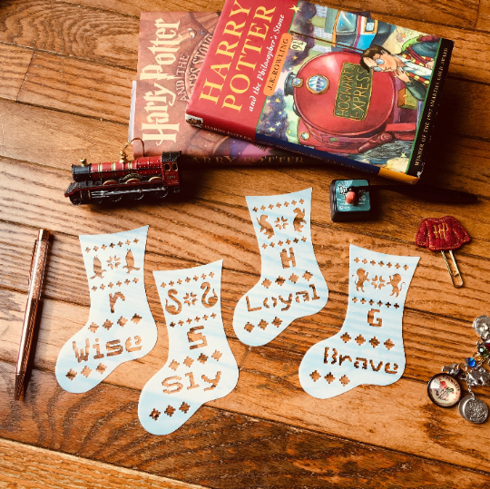 Wizard Stockings (Lg)-Choose your favorite house or all 4!  Planner/Bullet Journal/Art Journal/Inking Stencil/holiday DIY Christmas Cards