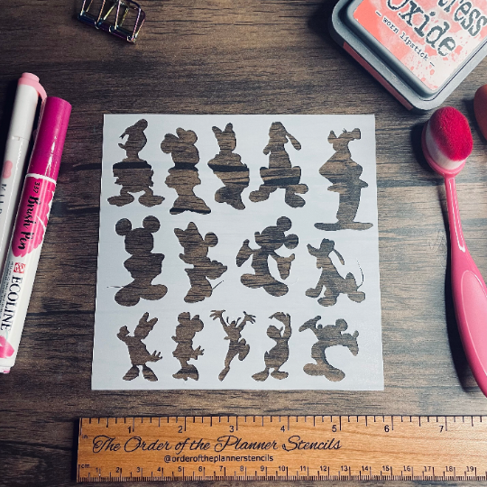 Mouse & Friends Silhouettes Stencil Planner/Bullet Journal/Art Journal/Inking Stencil/ bujo planner craft stencil inking card making