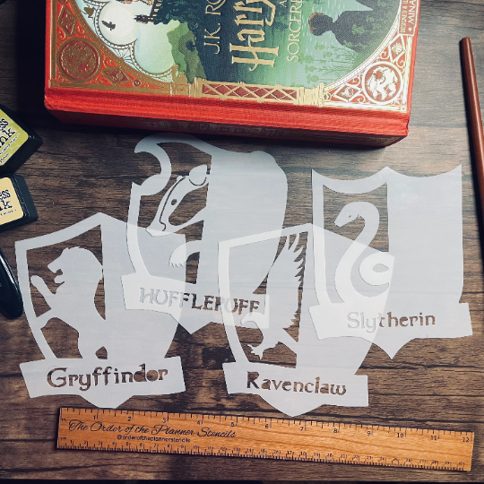 House half Crest Stencil-4 variations-Planner Stencil, Art Journal Stencil, Cookie Stencil