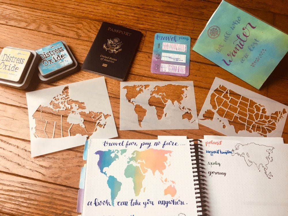 World Map Stencil-map  stencil, planner stencil, travel