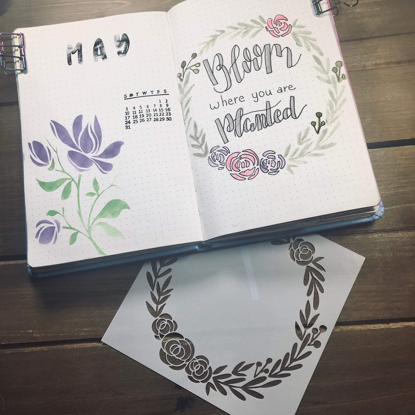 In Bloom Wreath Stencil /Inking cover  Planner/Bullet Journal/Art Journal/Inking Stencil