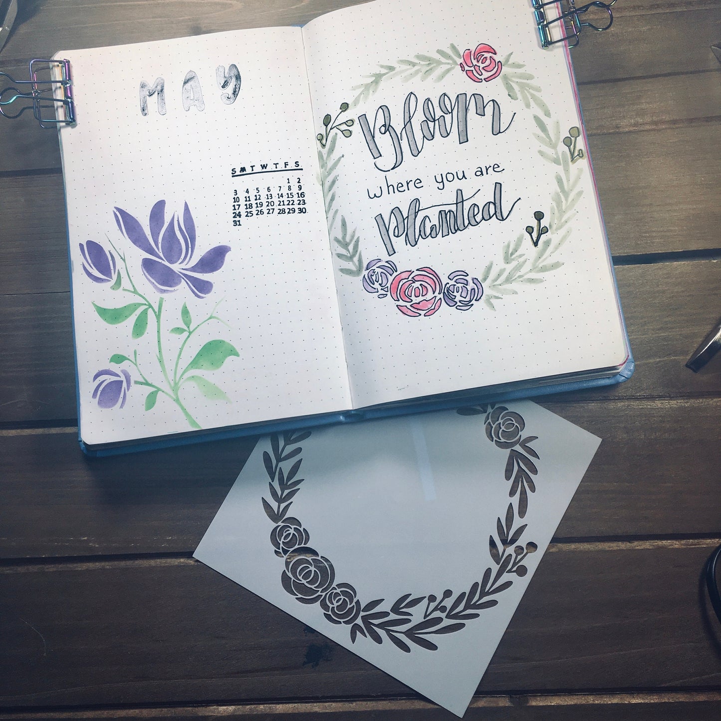 In Bloom Wreath Stencil /Inking cover  Planner/Bullet Journal/Art Journal/Inking Stencil