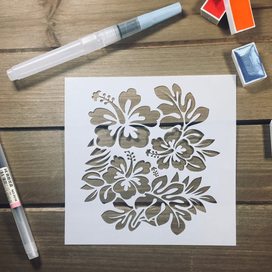 Hibiscus & Fern Stencil /Inking cover  Planner/Bullet Journal/Art Journal/Inking Stencil