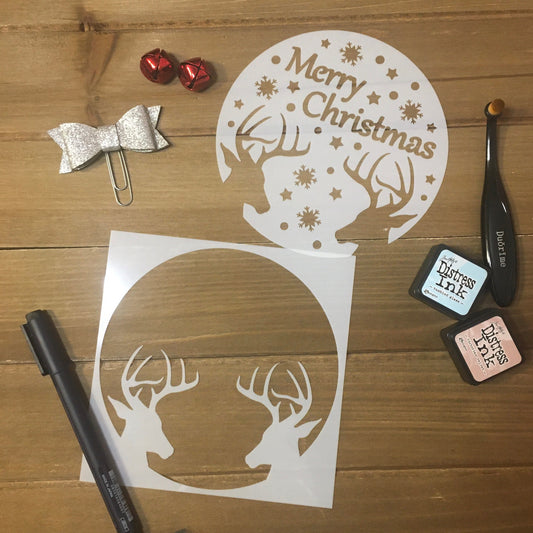 Christmas Deer 2 Piece Stencil /Inking cover  Planner/Bullet Journal/Art Journal/Inking Stencil