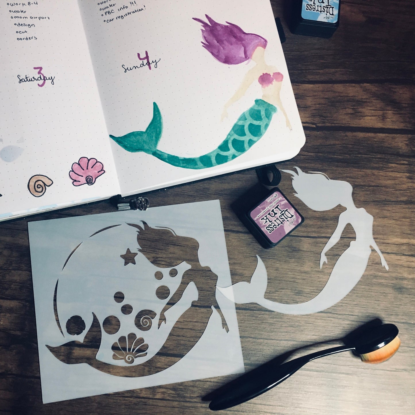 Mermaid Wishes 2 piece Stencil /Inking cover  Planner/Bullet Journal/Art Journal/Inking Stencil Ocean