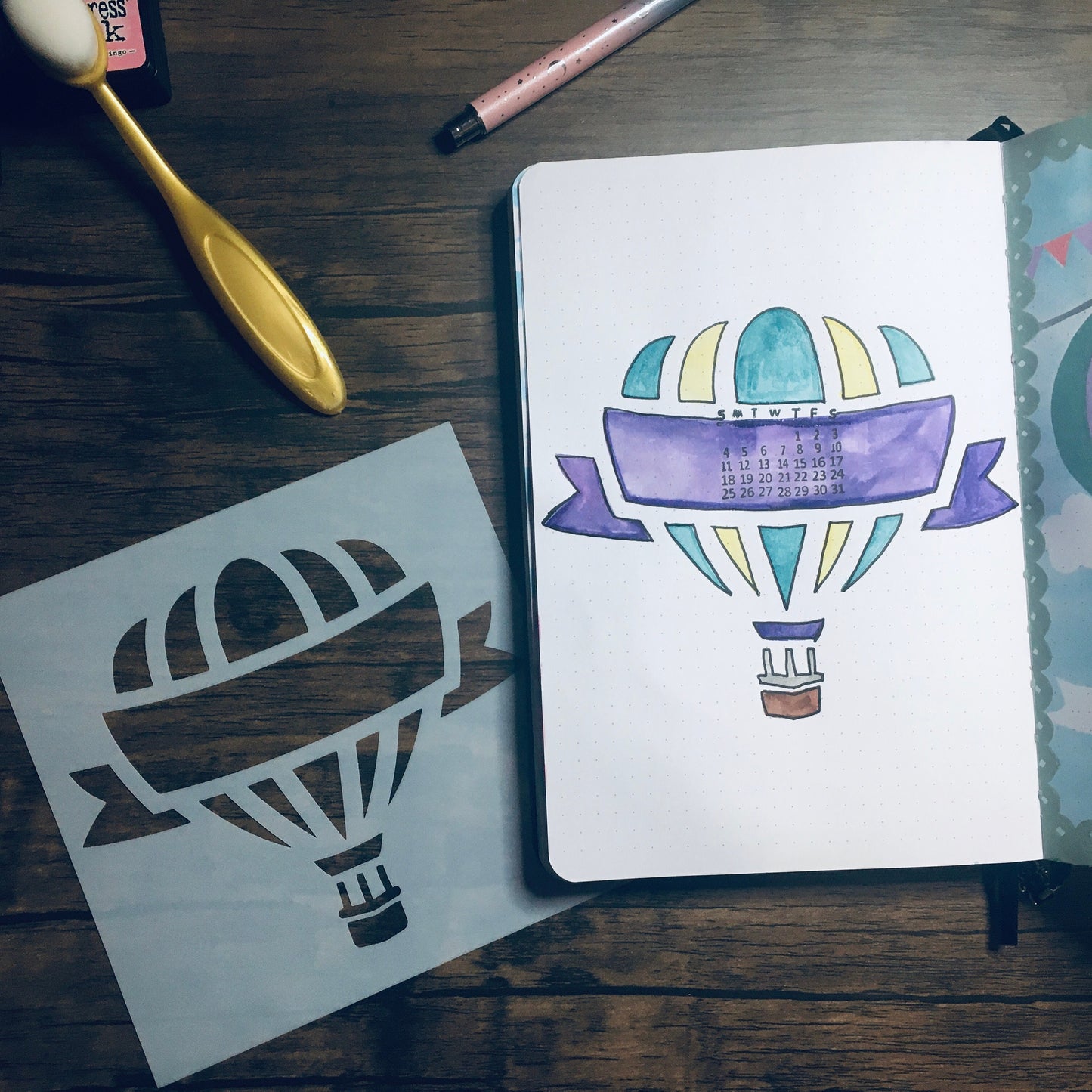 Hot Air Balloon Banner Stencil /Inking cover  Planner/Bullet Journal/Art Journal/Inking Stencil