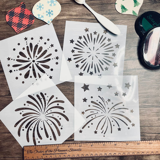 Large Fireworks (Four varieties!) Stencil  Planner/Bullet Journal/Art Journal/Inking Stencil/holiday DIY Christmas Cards Christams Tags