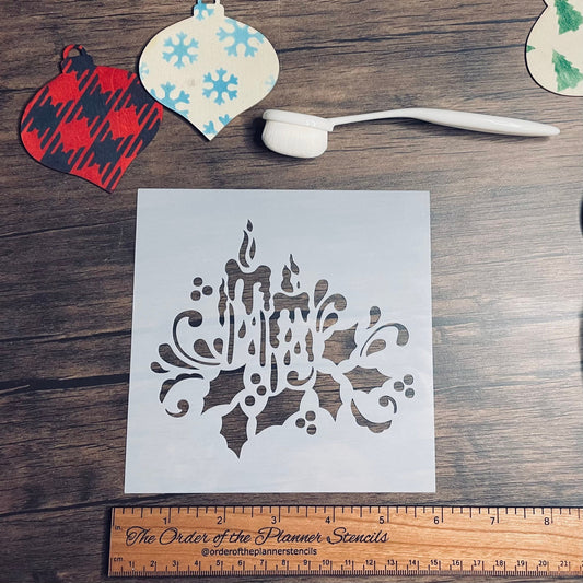 Candle Holly Stencil  Planner/Bullet Journal/Art Journal/Inking Stencil/holiday DIY Christmas Cards Christams Tags