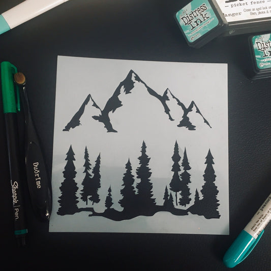 Mountain Scene Planner/Bullet Journal/Art Journal/Inking Stencil/holiday DIY Christmas Cards Christams Tags