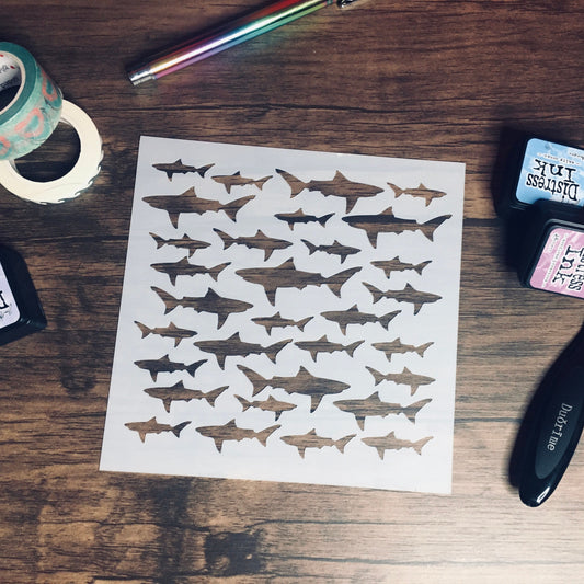 Shark Pattern Stencil /Inking cover  Planner/Bullet Journal/Art Journal/Inking Stencil Ocean