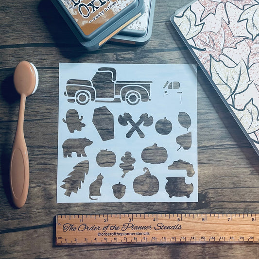 The build your own fall truck Stencil /Inking cover  Planner/Bullet Journal/Art Journal/Inking Stencil