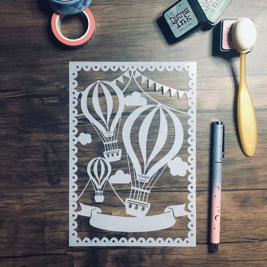 Up and Away Hot Air Balloon Stencil /Inking cover  Planner/Bullet Journal/Art Journal/Inking Stencil