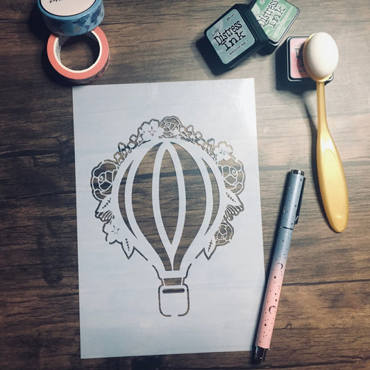 Floral Hot Air Balloon Stencil /Inking cover  Planner/Bullet Journal/Art Journal/Inking Stencil