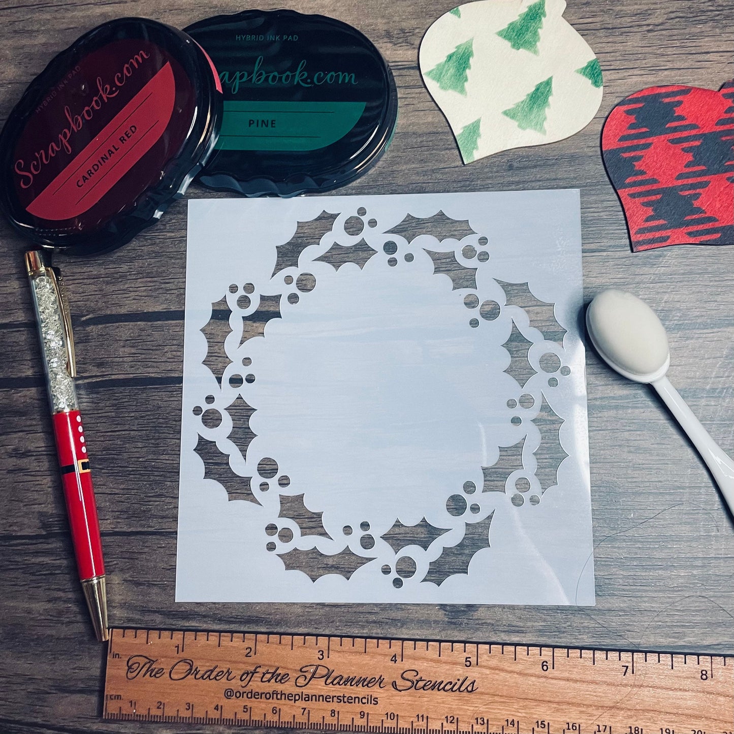 Holly Wreath Stencil  Planner/Bullet Journal/Art Journal/Inking Stencil/holiday DIY Christmas Cards Christams Tags