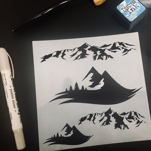 Scenic Mountains  Planner/Bullet Journal/Art Journal/Inking Stencil/holiday DIY Christmas Cards Christams Tags