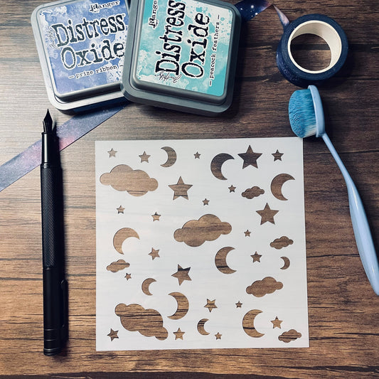 Night Sky Pattern Stencil Planner/Bullet Journal/Art Journal/Inking Stencil/ bujo planner craft stencil inking card making